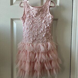 Biscotti Pink Dress with Floral Applique Top and Tulle Bottom